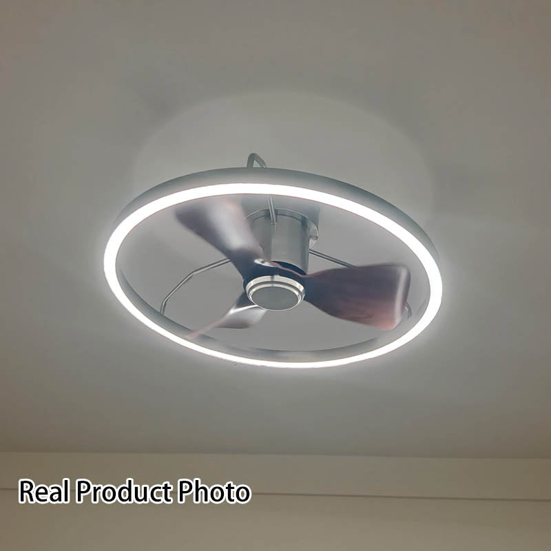 Modern Minimalist Round Aluminum Iron ABS Silicone LED Semi-Flush Mount Ceiling Fan Light Quiet Airflow & Stepless Dimming for Bedroom & Living Room