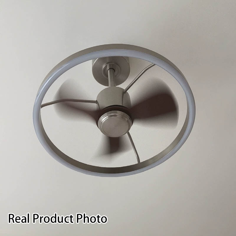 Modern Minimalist Round Aluminum Iron ABS Silicone LED Semi-Flush Mount Ceiling Fan Light Quiet Airflow & Stepless Dimming for Bedroom & Living Room