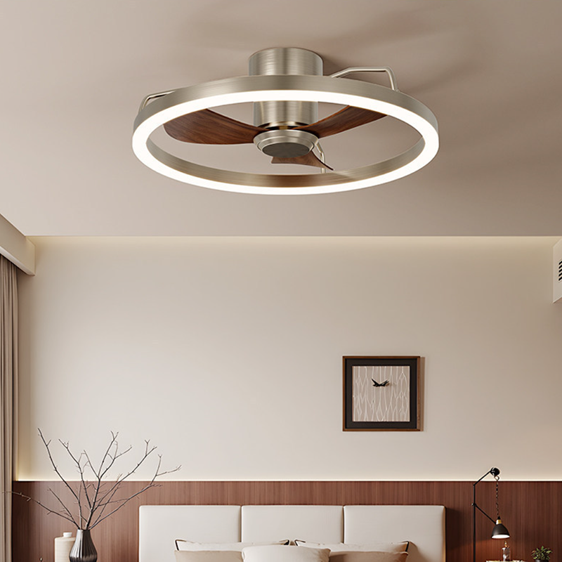 Modern Minimalist Round Aluminum Iron ABS Silicone LED Semi-Flush Mount Ceiling Fan Light Quiet Airflow & Stepless Dimming for Bedroom & Living Room