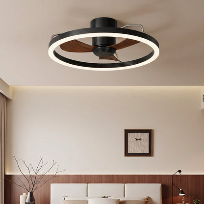 Modern Minimalist Round Aluminum Iron ABS Silicone LED Semi-Flush Mount Ceiling Fan Light Quiet Airflow & Stepless Dimming for Bedroom & Living Room