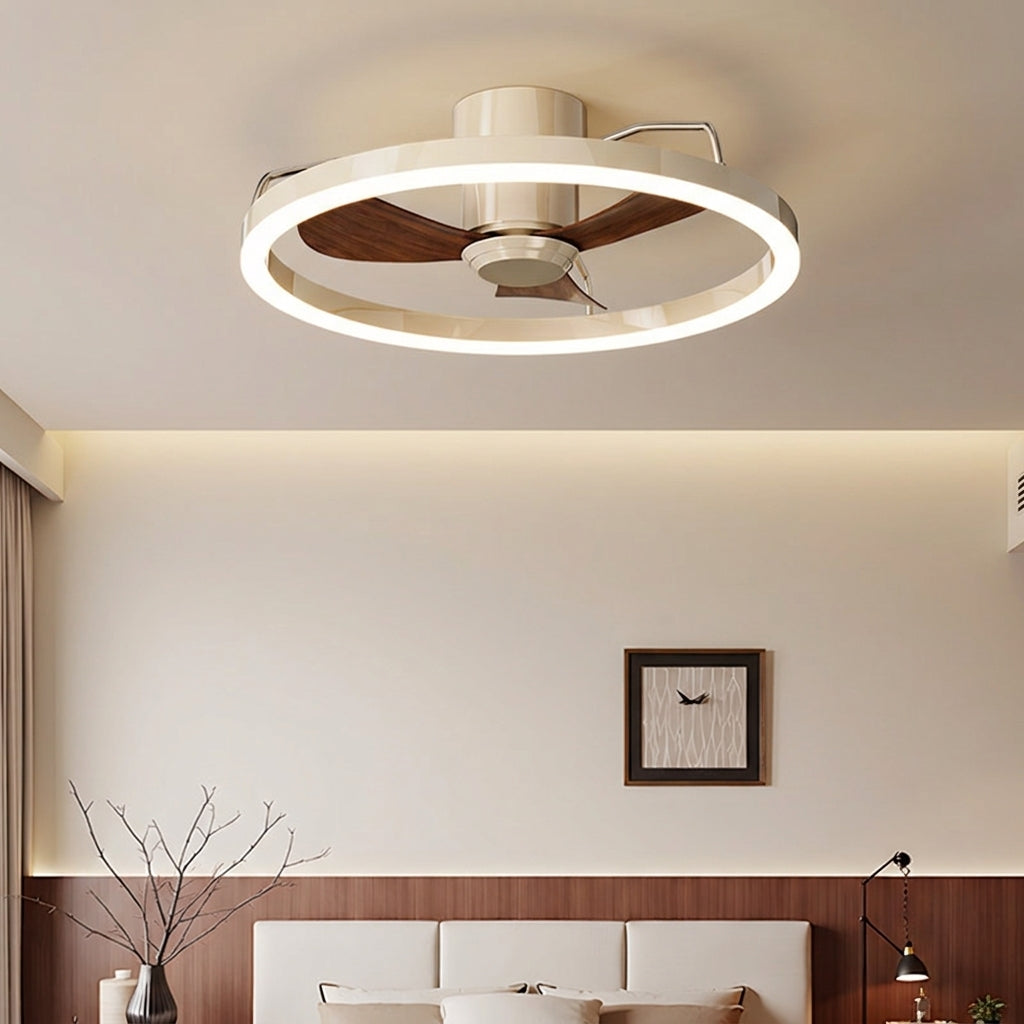 Modern Minimalist Round Aluminum Iron ABS Silicone LED Semi-Flush Mount Ceiling Fan Light Quiet Airflow & Stepless Dimming for Bedroom & Living Room