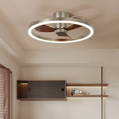 Modern Minimalist Round Aluminum Iron ABS Silicone LED Semi-Flush Mount Ceiling Fan Light Quiet Airflow & Stepless Dimming for Bedroom & Living Room