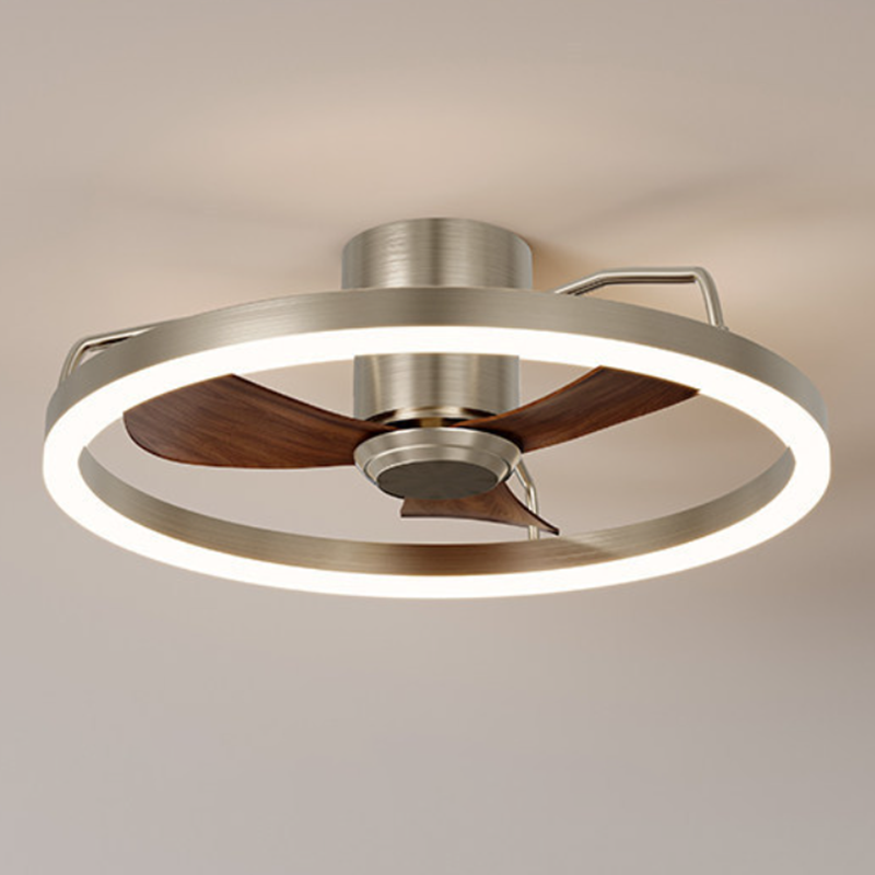 Modern Minimalist Round Aluminum Iron ABS Silicone LED Semi-Flush Mount Ceiling Fan Light Quiet Airflow & Stepless Dimming for Bedroom & Living Room