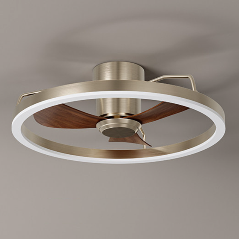 Modern Minimalist Round Aluminum Iron ABS Silicone LED Semi-Flush Mount Ceiling Fan Light Quiet Airflow & Stepless Dimming for Bedroom & Living Room