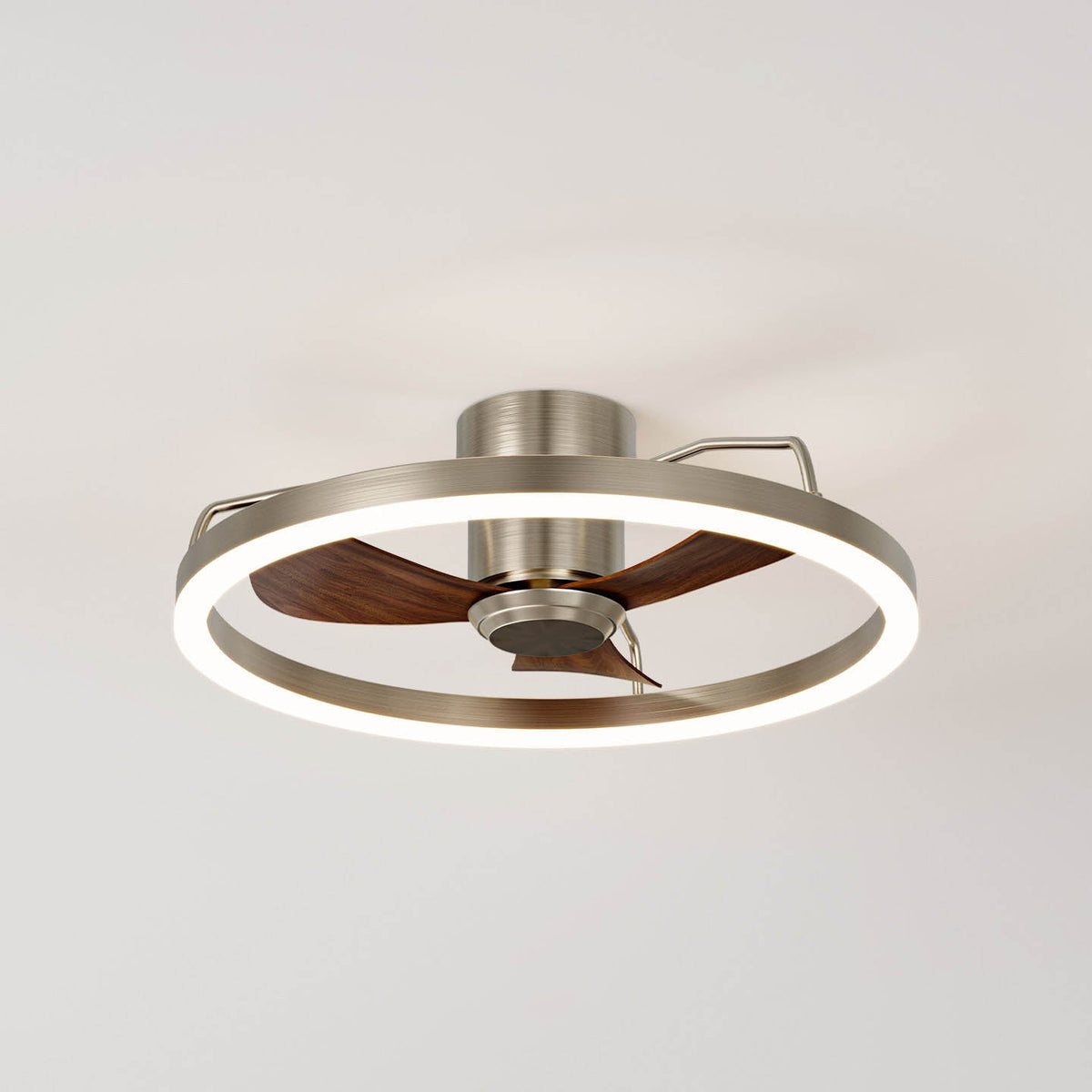 Modern Minimalist Round Aluminum Iron ABS Silicone LED Semi-Flush Mount Ceiling Fan Light Quiet Airflow & Stepless Dimming for Bedroom & Living Room