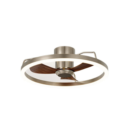 Modern Minimalist Round Aluminum Iron ABS Silicone LED Semi-Flush Mount Ceiling Fan Light Quiet Airflow & Stepless Dimming for Bedroom & Living Room