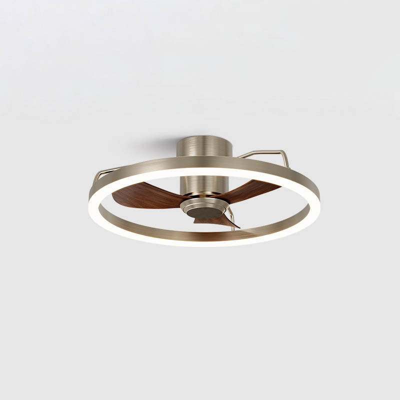 Modern Minimalist Round Aluminum Iron ABS Silicone LED Semi-Flush Mount Ceiling Fan Light Quiet Airflow & Stepless Dimming for Bedroom & Living Room