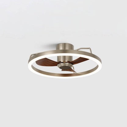 Modern Minimalist Round Aluminum Iron ABS Silicone LED Semi-Flush Mount Ceiling Fan Light Quiet Airflow & Stepless Dimming for Bedroom & Living Room