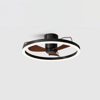 Modern Minimalist Round Aluminum Iron ABS Silicone LED Semi-Flush Mount Ceiling Fan Light Quiet Airflow & Stepless Dimming for Bedroom & Living Room