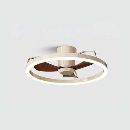 Modern Minimalist Round Aluminum Iron ABS Silicone LED Semi-Flush Mount Ceiling Fan Light Quiet Airflow & Stepless Dimming for Bedroom & Living Room